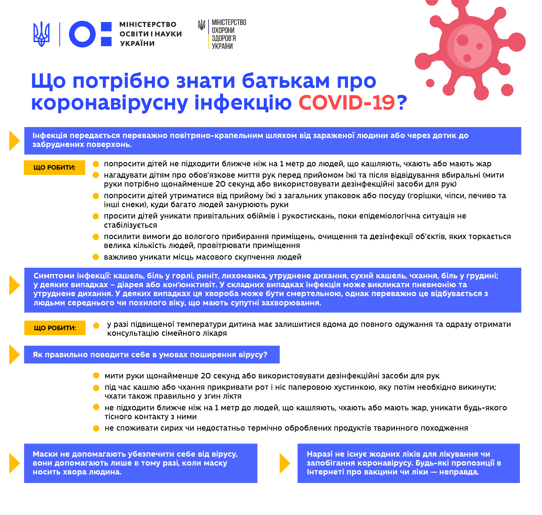 5 речей, які треба знати батькам про коронавірус – роз'яснення МОН та МОЗ